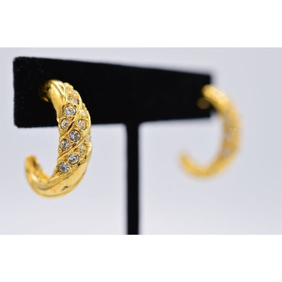 Avon Vintage Hoops Earrings Pave Rhinestone Crystal Gold Tone Signed 1980s 9M - Picture 4 of 12